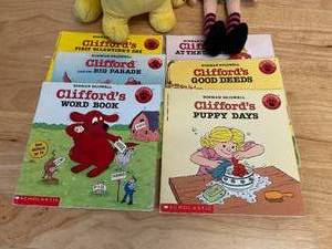 lot 70 image: Clifford the Big Red Dog Books w Emily & T-Bone Plush Toys