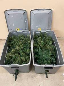 lot 86 image: 2 Huge 45 Gallon Totes on Wheel with Christmas Tree