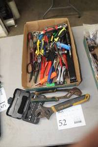 lot 52 image: Misc. Hand Tools - Pliers, Snips, Sockets, Wrenches, Misc. Tools