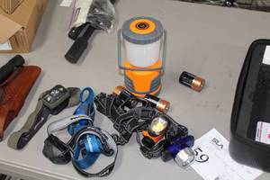 lot 59 image: Lot of (5) LED Head Lamps w Lantern