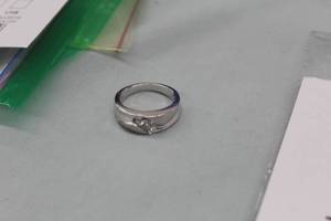 lot 166 image: Mens 0.52ct Round Brilliant Diamond 14K White Gold Ring Size 10-12
