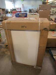 lot 704 image: Hampton Satin White Raised Panel Stock Assembled Wall Kitchen Cabinet (24 in. x 36 in. x 12 in.)(OPEN BOX)