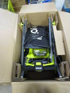 lot 712 image: RYOBI ONE HP 18V Brushless 16 in. Cordless Battery Walk Behind Push Lawn Mower (Tool Only) (APPEARS TO BE NEW IN BOX, NOT IN CORRECT BOX)