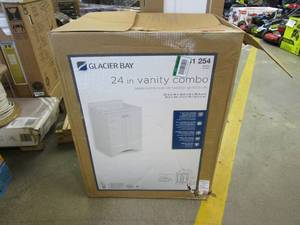 lot 717 image: GLACIER BAY 24.50 in. W Bath Vanity in White with Cultured Marble Vanity Top in White with White Basin (APPEARS TO BE IN NICE CONDITION, OPEN BOX)