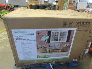 lot 742 image: STYLEWELL Park Pointe 4-Piece Wicker Patio Conversation Set with Seabreeze Cushions (OPEN BOX)
