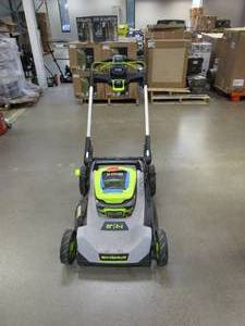 lot 799 image: RYOBI 40V HP Brushless 21 in. Cordless Battery Walk Behind Self-Propelled Lawn Mower (RUNS, SELF PROPELLER DOES NOT WORK, MISSING BAGGER, HEAVILY USED)