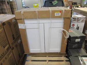 lot 810 image: HAMPTON BAY Shaker Assembled 30 x 34.5 x 21 in. Bathroom Vanity Base Cabinet in Satin White