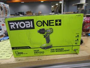 lot 827 image: RYOBI ONE 18V Cordless 14 in. Impact Driver Kit with 1.5 Ah Battery and Charger PCL235K2 (APPEARS TO BE NEW IN BOX)