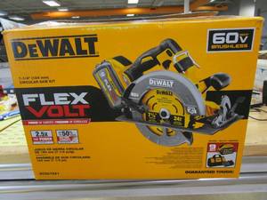 lot 831 image: DEWALT FLEXVOLT 60-Volt MAX Cordless Brushless 7-14 in. Circular Saw with Brake (Tool-Only)(NEW IN BOX)