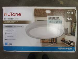 lot 861 image: BROAN NUTONE Roomside Series Decorative White 110 CFM Ceiling Humidity Sensing Bathroom Exhaust Fan with LED Panel, ENERGY STAR (OPEN BOX)