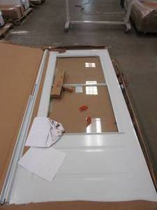 lot 955 image: ANDERSEN 36 in. x 80 in. 400 Series White Universal Self-Storing Aluminum Storm Door with Nickel Hardware