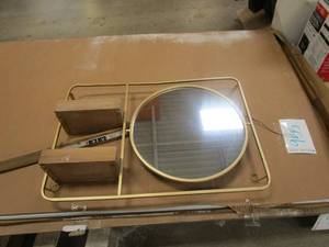 lot 958 image: LITTON LANE 29 in. x 20 in. Brown Modern and Contemporary Wall Mirror Shelf (LIKE NEW CONDITION)