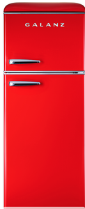 lot 895 image: GALANZ GLR76TRDER Retro 7.6 Cu. Ft Top Freezer Refrigerator - Red (IN STRAPPED BOX)