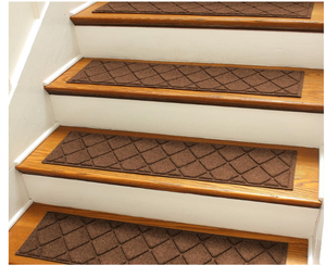 lot 949 image: BUNGALOW FLOORING Aqua Shield Argyle Dark Brown 8.5 in. x 30 in. Stair Tread Covers (Set of 4)