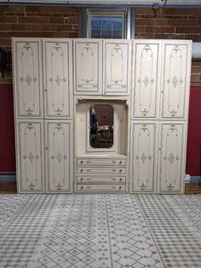 lot 1 image: 9 X 9 Huge Fancy Vintage Wardrobe dresser with mirrored centerpiece