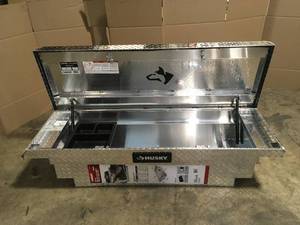 Husky 61.86 in. Diamond Plate Aluminum Low Profile Mid-Size Crossbed Truck Tool Box Customer Returns See Terms on Auction