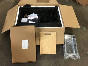 Glacier Bay AIO Zero Radius Drop-in 18G Stainless Steel 33 in. 2-Hole 5050 Double Bowl Workstation Kitchen Sink, Pull-Down Faucet Customer Returns See Terms on Auction