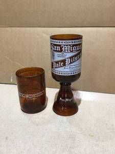 lot 11 image: 11 Bar glasses brown from Philippines San Miguel label