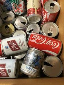 lot 41 image: Large box of vintage collectable cans pop beer