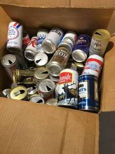 lot 42 image: Large box of vintage collectable cans  pop  beer