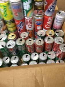 lot 43 image: Large box of vintage collectable cans  pop