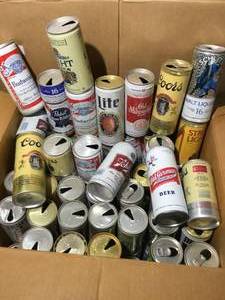 lot 44 image: Large box of vintage collectable cans beer