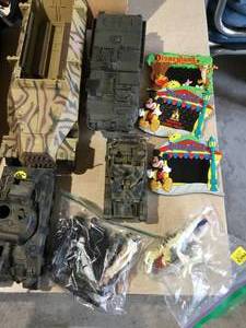 lot 122 image: Large box of Toys - Tanks, Light Sabers, Matchboxes, Disney, Guitar Hero
