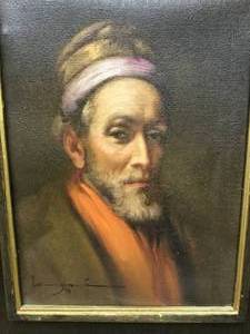 lot 206 image: Oil painting on canvas old man