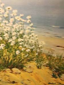 lot 210 image: Oil painting on canvas White daises on beach