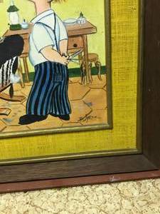 lot 213 image: Oil painting on canvas Boy and poodle