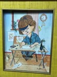 lot 214 image: Oil painting on canvas Kid drawing