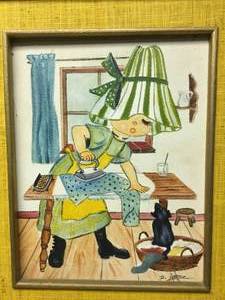 lot 215 image: Oil painting on canvas Girl ironing