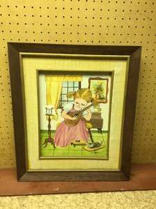 lot 216 image: Oil painting on canvas Girl on Guitar