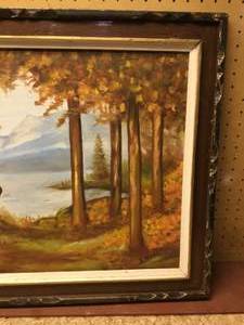 lot 219 image: Oil painting on canvas Forest and mountains