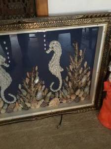 lot 261 image: Large sea shell picture of sea horses