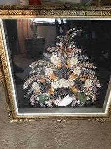 lot 262 image: Large sea shell picture of Basket of flowers