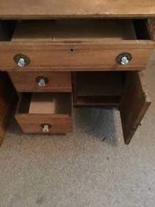 lot 263 image: old Wooden cabinet and tri pod