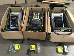 Lot of 3 RYOBI 40V HP Brushless 20 in. Cordless Battery Walk Behind Push Mower with 6.0 Ah Battery and Charger Customer Returns See Terms on Auction