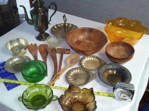 Wood, Metal and Glass Serving Dishes