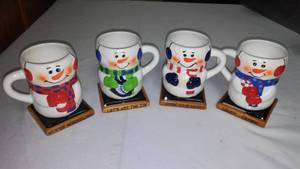 (4) Bay Island Snowman Coffee Cup Mug Set