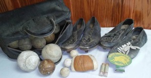 Vintage Cleats & Balls. Baseball, Goff, Softball.