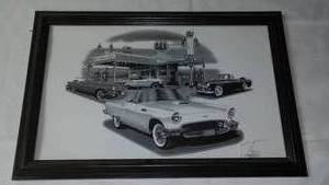 Ford Thunderbird 1957 Litho Pencil Art.