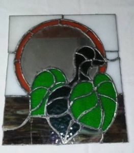 Leaded Stain Glass with Mirror - Unique. 15 X 12.5 in.