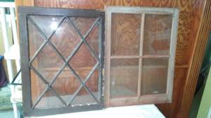 (2) Antique Windows Diagonal - 28x21 in., 4 pane, 29x22 in.