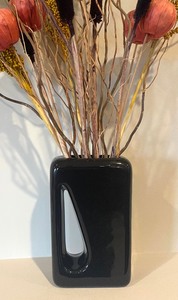 lot 48 image: Beautiful Abstract Black Vase with Faux and Dried Florals