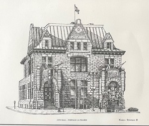 lot 95 image: Vintage City Hall-Portage La Prarie Framed Print by Karen Braden