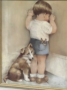 lot 34 image: Adorable Framed Vintage Print