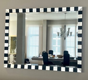 lot 11 image: Contemporary Style Black and Metallic Silver Framed Large Wall Mirror