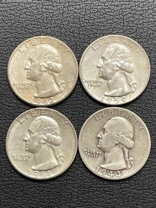 4 Washington Silver Quarters