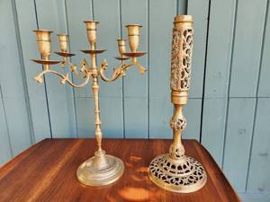 Brass Candelabra and Candlestick